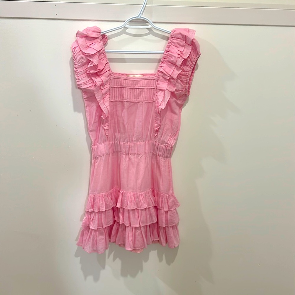 Loveshackfancy ivoire ruffled mini dress pink xs